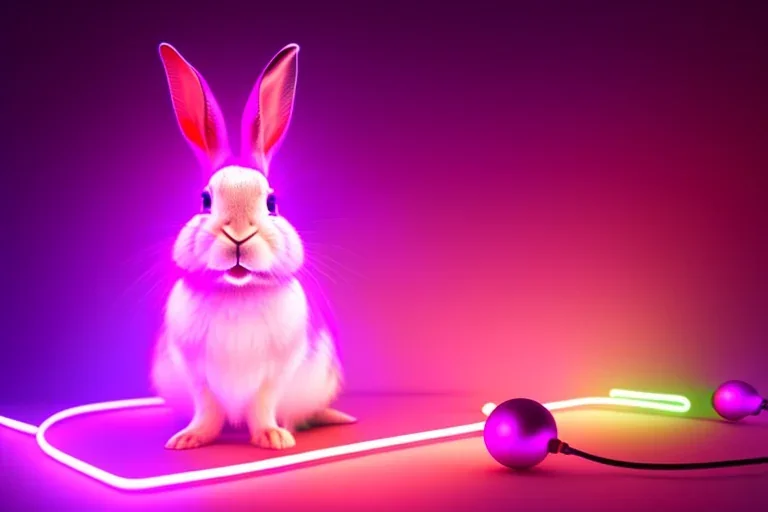 Rabbit, Neon lighting, neon, cyberpunk, Christmas, cute,