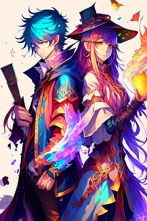 anime couple, mage, colorful