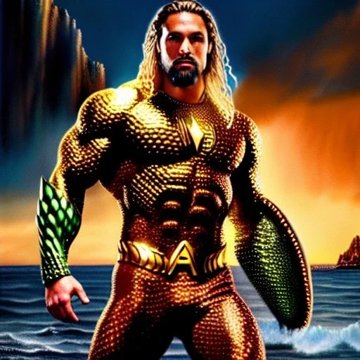 Ultra detailed fullbody Portrait in oil on canvas of Aquaman with armor,extremely detailed digital painting,extremely detailed face,crystal clear Big eyes, mystical colors ,perfectly centered image, perfect composition, rim light, beautiful lighting,masterpiece,8k, stunning scene, raytracing, anatomically correct, in the style of robert e howard and Ken Kelley and Ohrai Noriyoshi and Simon Bisley and tomzj1