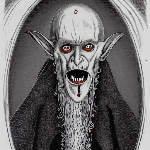 Nosferatu vampire with a beard made of tentacles as a Russian Orthodox with vampire fangs