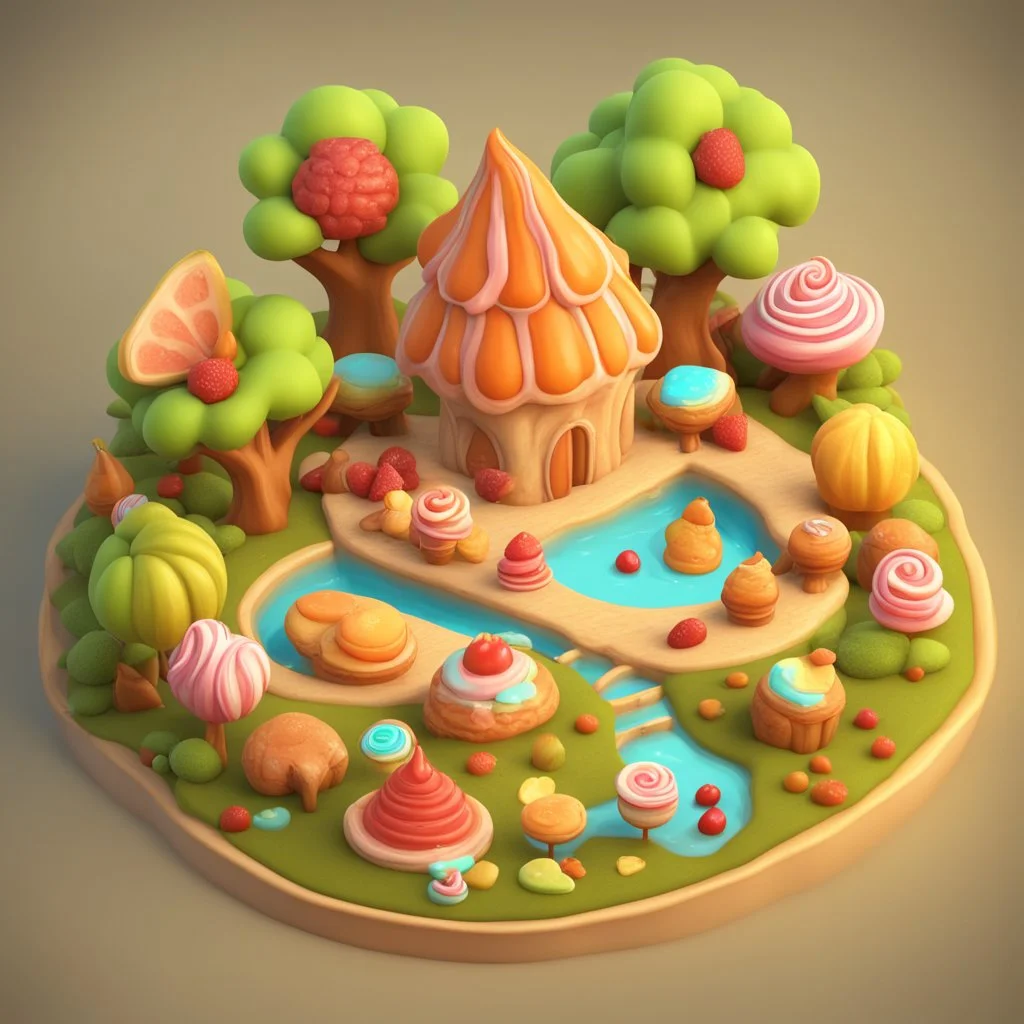 fantasy sweet food land. illustration 3d style. HD