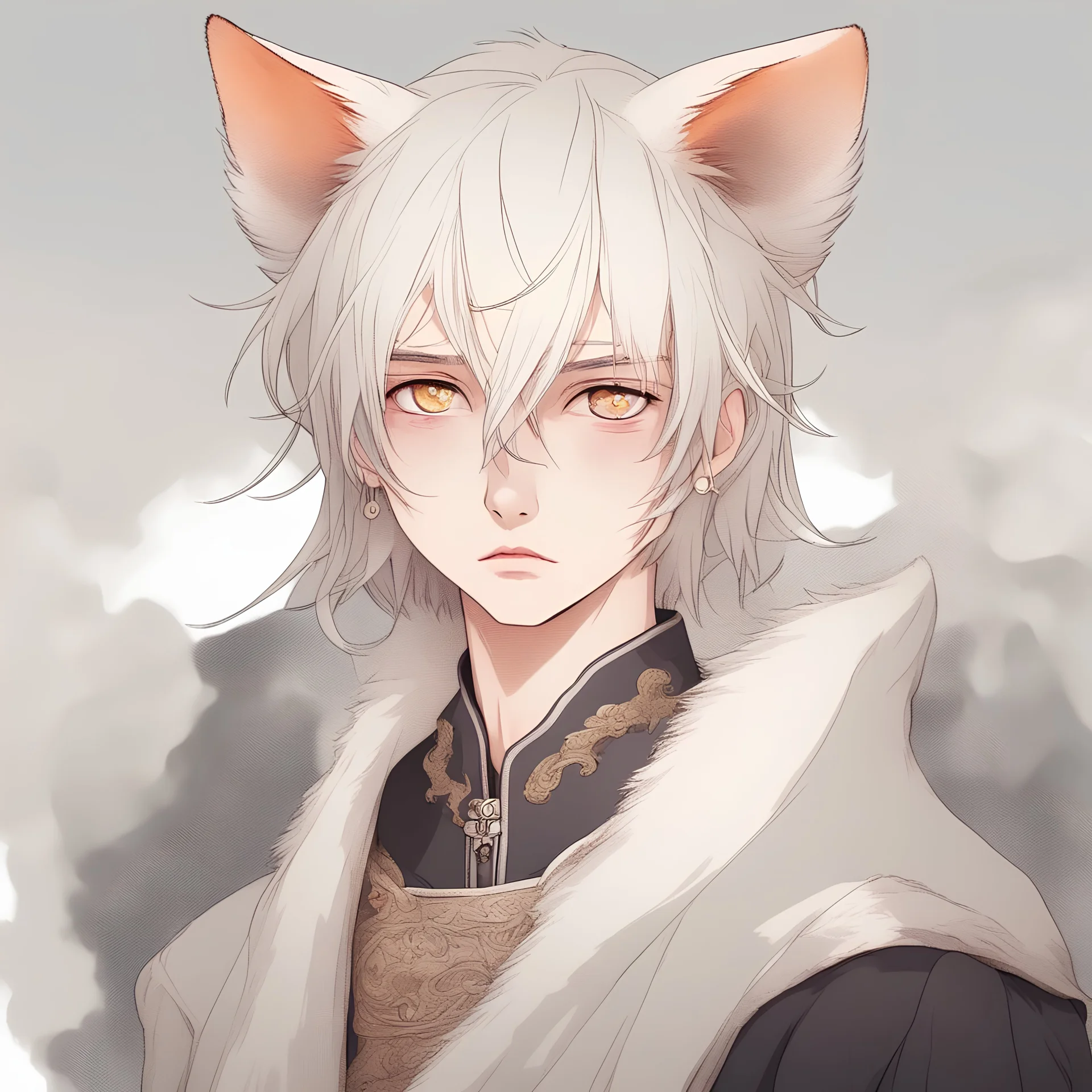 a beautiful foxboy, dark eyes and pale complexion