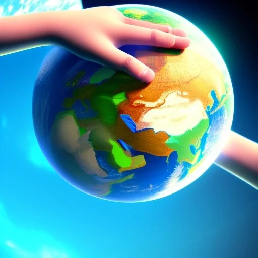 a Childs hand, holding the world, 8k, photorealistic