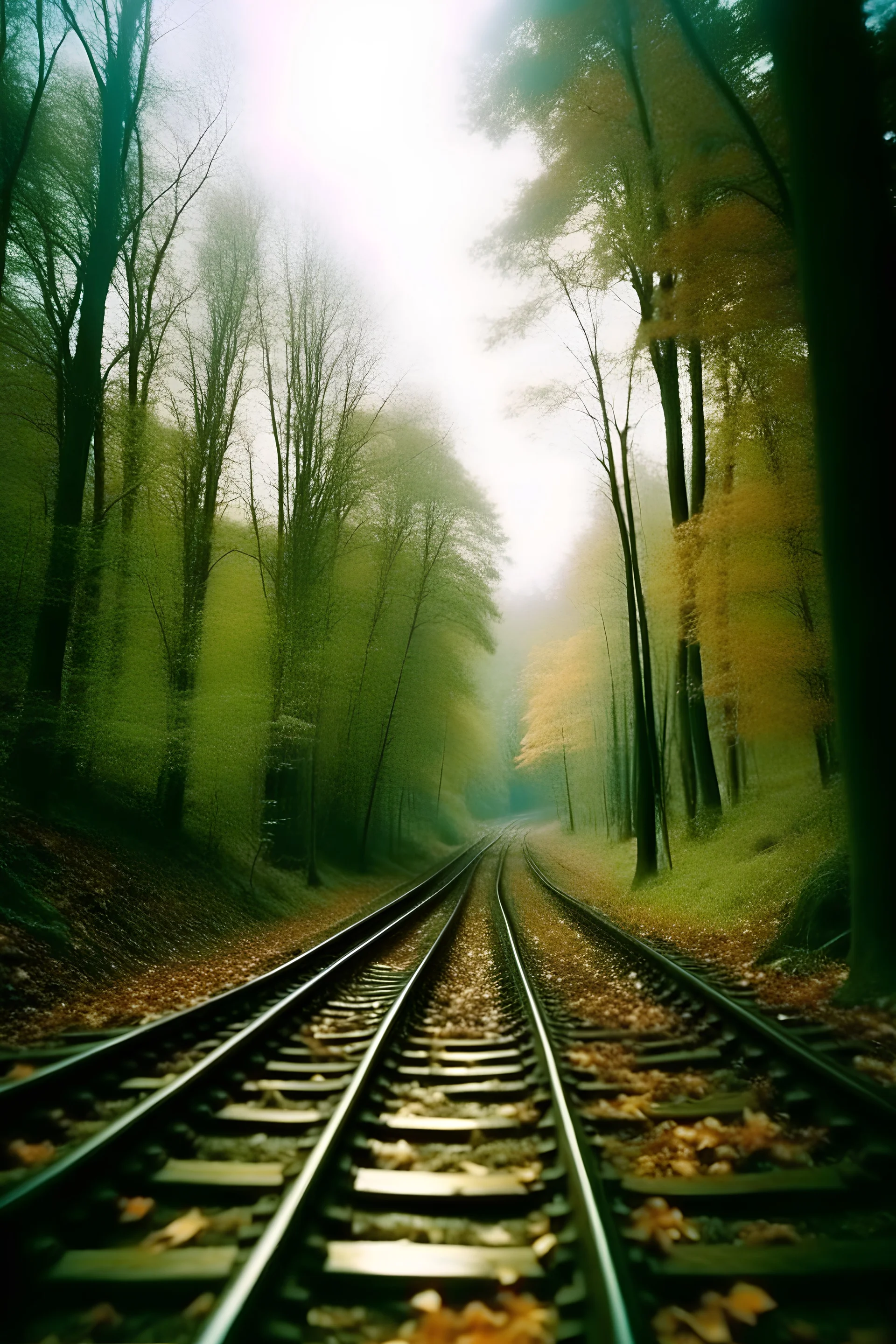 railroad through the forest, indian market, cold weather, lomography