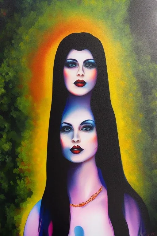 Full body portrait, painting, medium shot lady HippieGoth