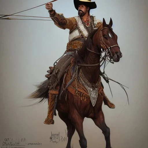 portrait,"Insanely detailed photograph of a male western mustachioed crossbowman", detailed charro, sequenced Sombrero, detailed held dagger, digital painting, artstation, concept art, sharp focus, illustration, art by artgerm and greg rutkowski and alphonse mucha, 8 k,fantasy, unreal engine