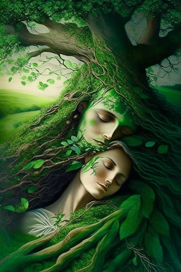 the green-eyed lady, mother nature herself bent down to kiss the earth, an ethereal young man sleeping on an open field on the forehead and blessed him with her life, he grew roots and became a magnificent tree