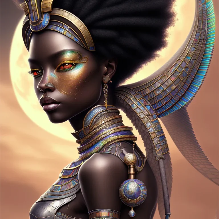 sango fantasy, fantasy magic, intricate, sharp focus, illustration, highly detailed, digital painting, concept art, matte, masterpiece head sexy view black African beauty black afro hair earth lady silver falcon head Egyptian princess