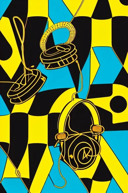 HQ photograph. Geometric 3D tiling on the background, Egyptian. Bronze color, Yellow, Black Cyan, Cyber-punk, full-mask, big old AKG headphones, golden rings & disc, fencing mask. Selfie archer. Asa Akira, lightly armored, electronic circuits. Thick tights, thick calves, bend fell, wide hip, flat belly. Ancient artifact attached. Perfect body. Matrix movie clothes, Silver leather area, tippet, latex. Wicked sneakers. Daft Punk, Tron Movie. Haute Couture. 1990's. Ancient telephone microphone.