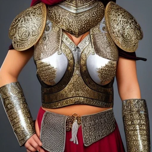 arab female warrior pretty cleavage ornate metal armour silks