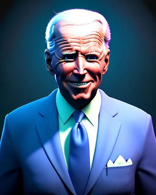 Waist up Portrait, joe Biden as simply muppet, Blue suit retro style, photo studio, city background, unreal engine 5, concept art, art station, god lights, ray tracing, RTX, lumen lighting, ultra detail, volumetric lighting, 3d.