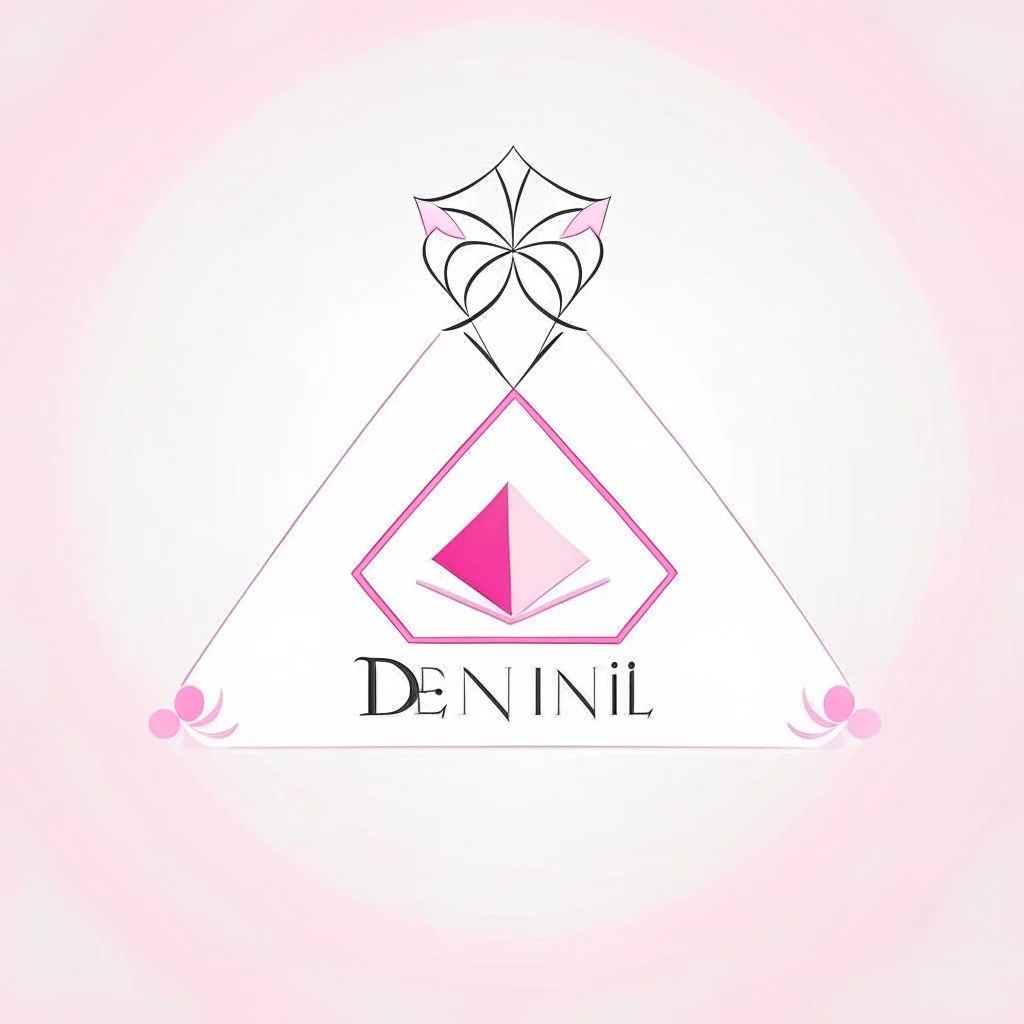 Create a logo with the name Deniz Boutique, inspired by diamond dresses, with the symbol of the dress, baby pink