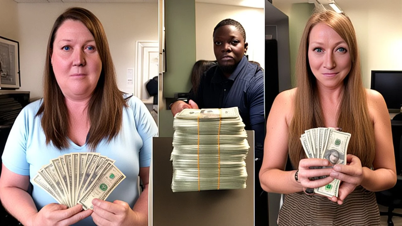 woman with fat hands trades her iphone11 and a stack of cash to and receives an iphone4