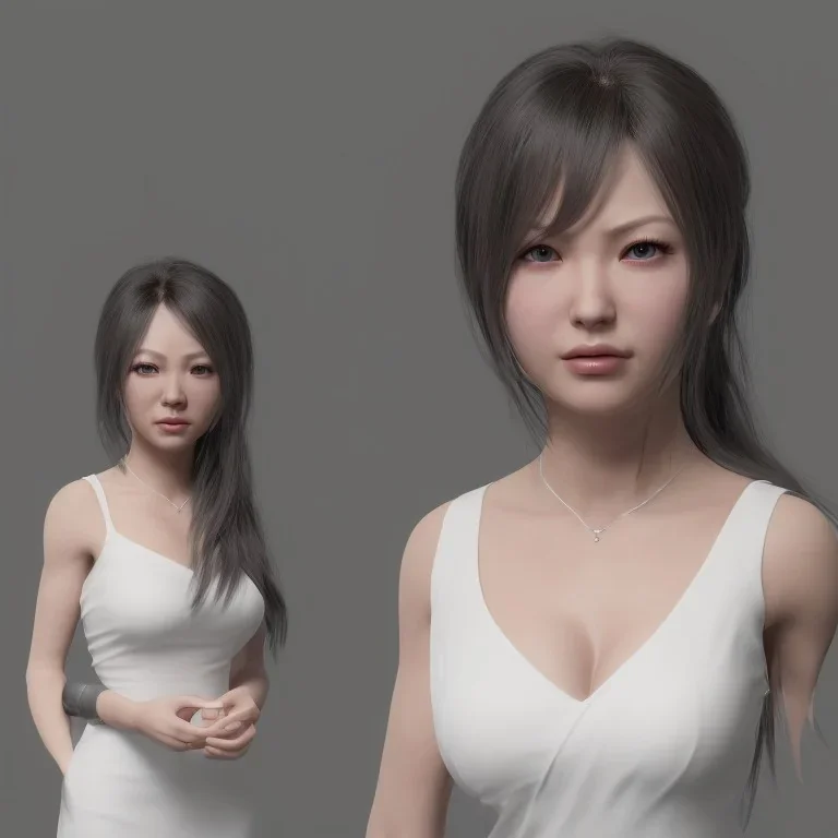 hitomi tanaka, white dress, highly realistic, highly detailed, octane render,