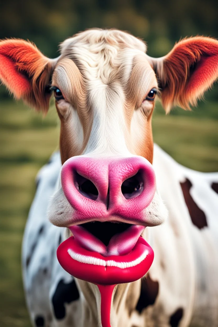 cow with big lipstick mouth, big lips