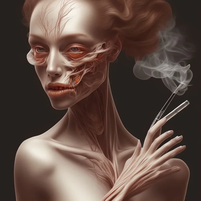 painting of an elegant lady, smoking, textured, anatomically correct