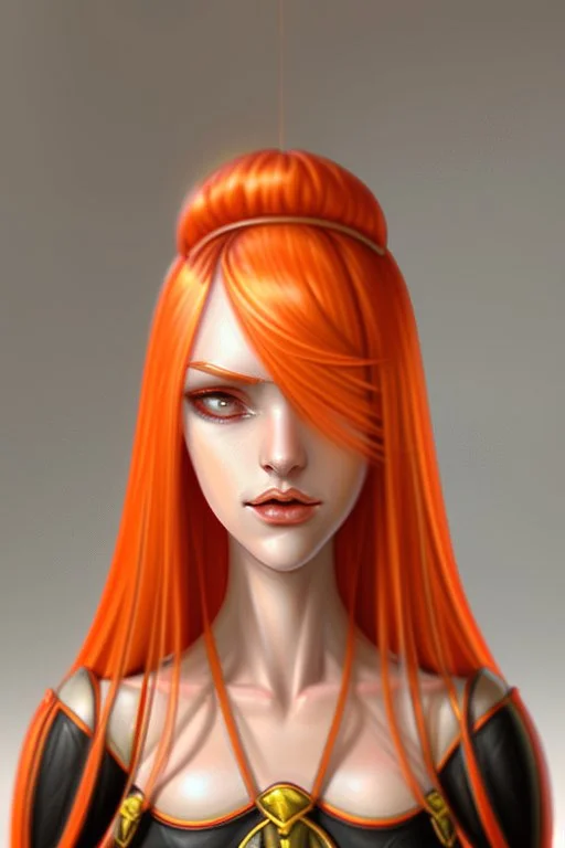 fantasy setting, woman, tall and skinny, orange and white hair