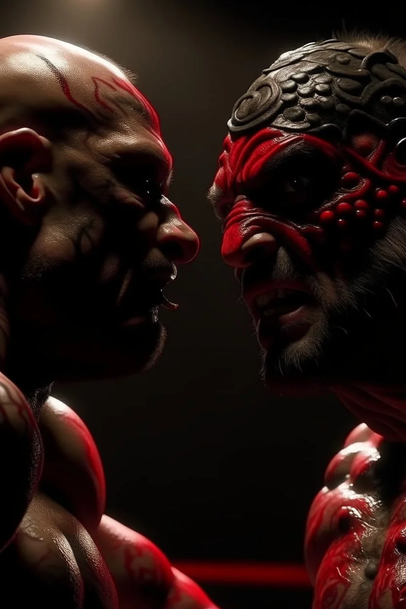 4k full realism, full details, full lights, satan en combattant MMA