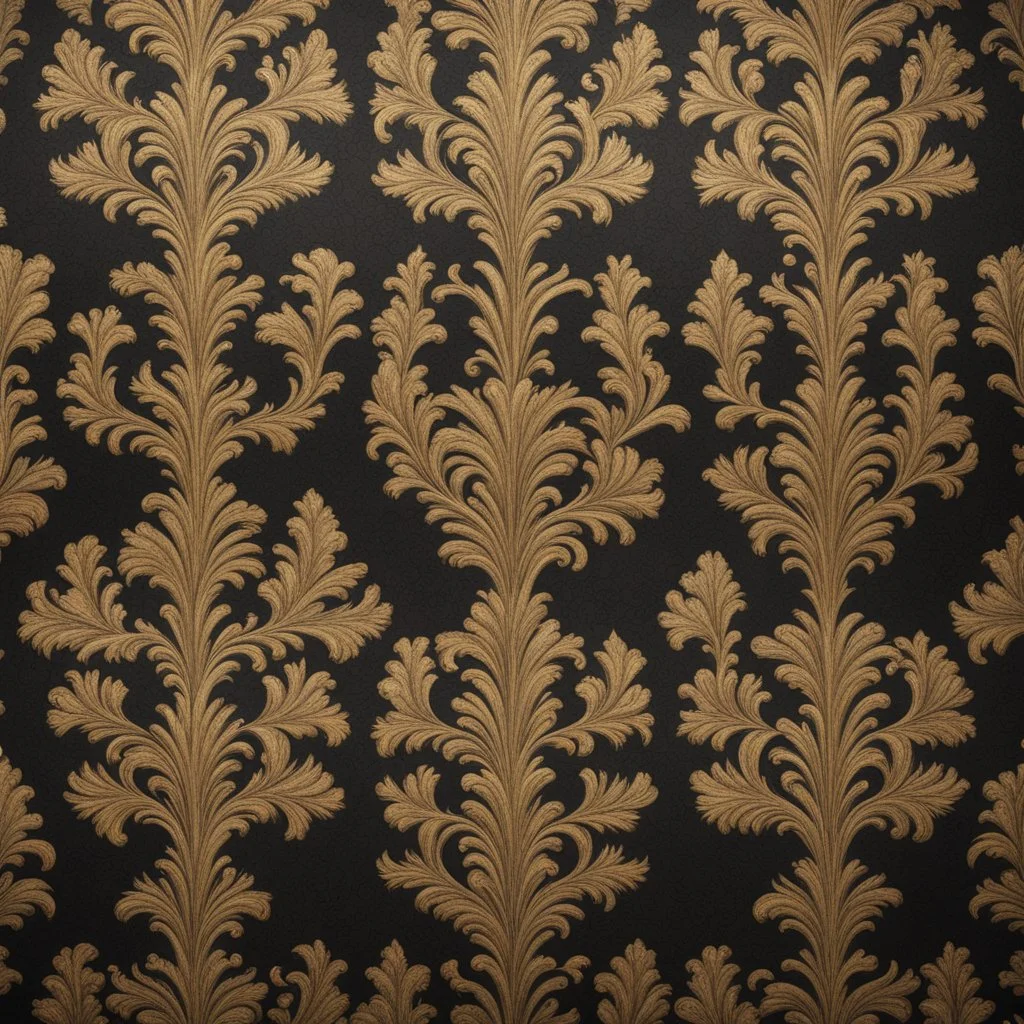 Hyper Realistic Golden-Damask-Texture on rustic-jet-black wall