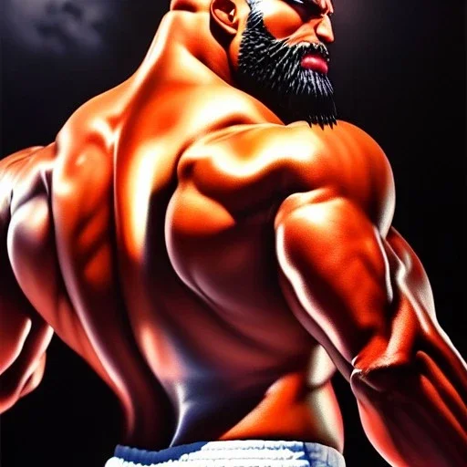 Ultra detailed fullbody Portrait in oil on canvas of Street Fighter- Sagat,extremely detailed digital painting,ultrarealistic skin,intense stare, extremely detailed face, crystal clear eyes, mystical colors ,perfectly centered image, perfect composition, rim light, beautiful lighting,masterpiece ,8k, stunning scene, raytracing, anatomically correct, in the style of Simon Bisley and Ohrai Noriyoshi and robert e howard and Steve Jung and frank frazetta.