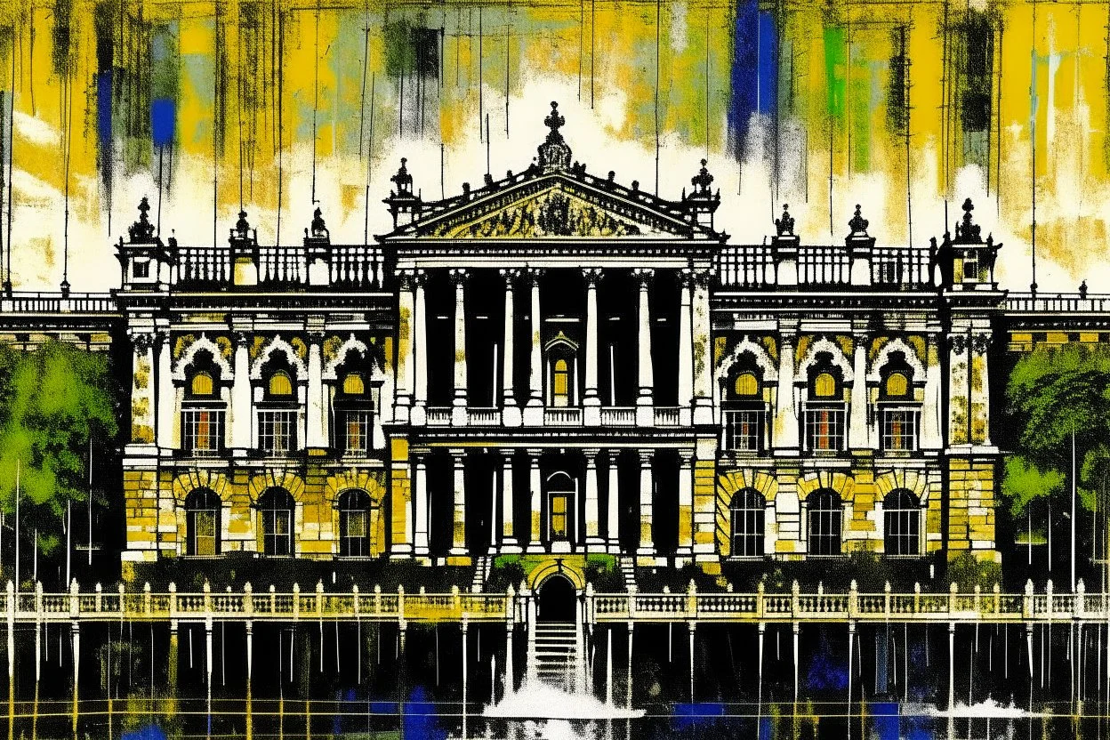 Buckingham palace in the style of john piper
