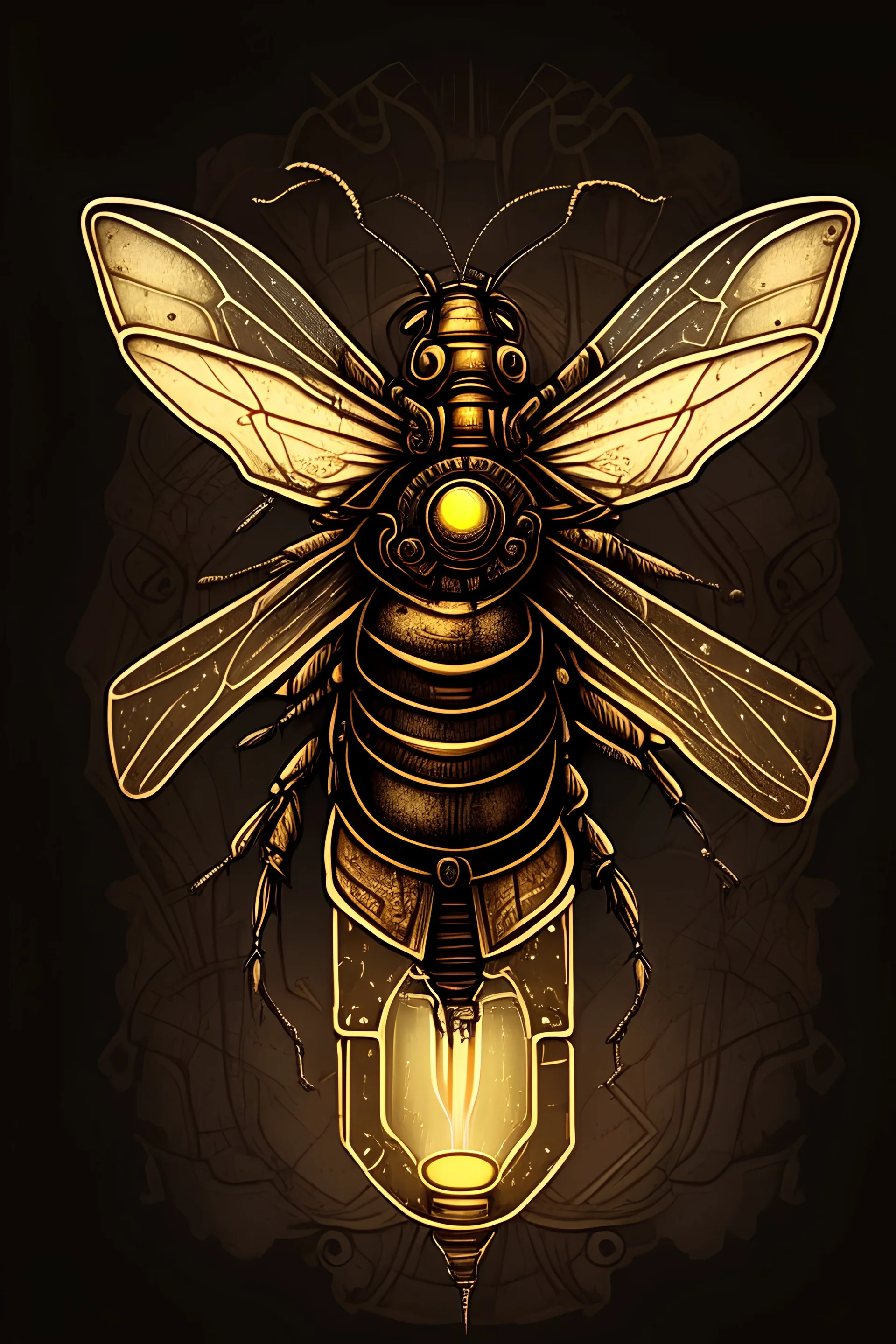 A drawing of a steampunk firefly vector image with very clear details