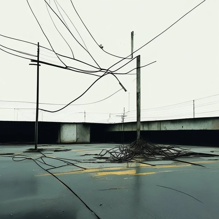 Minimal contemporary abstract oil paintings of a dirty desolate 1960s carpark with road markings and concrete fragments. style of Justin Mortimer and Francis Bacon.