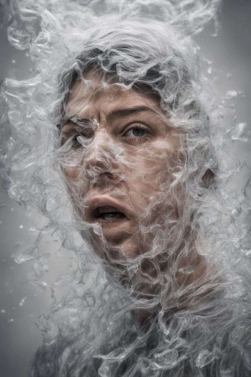 Capture the essence of anxiety through an art piece depicting a person's struggle with overwhelming pressures with a vacuumed plastic covering a person's face and he can't breath