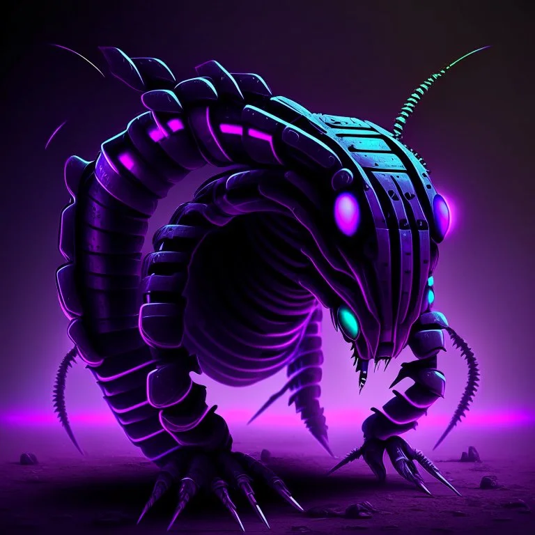 black and purple neon menacing looking geometric robotic worm