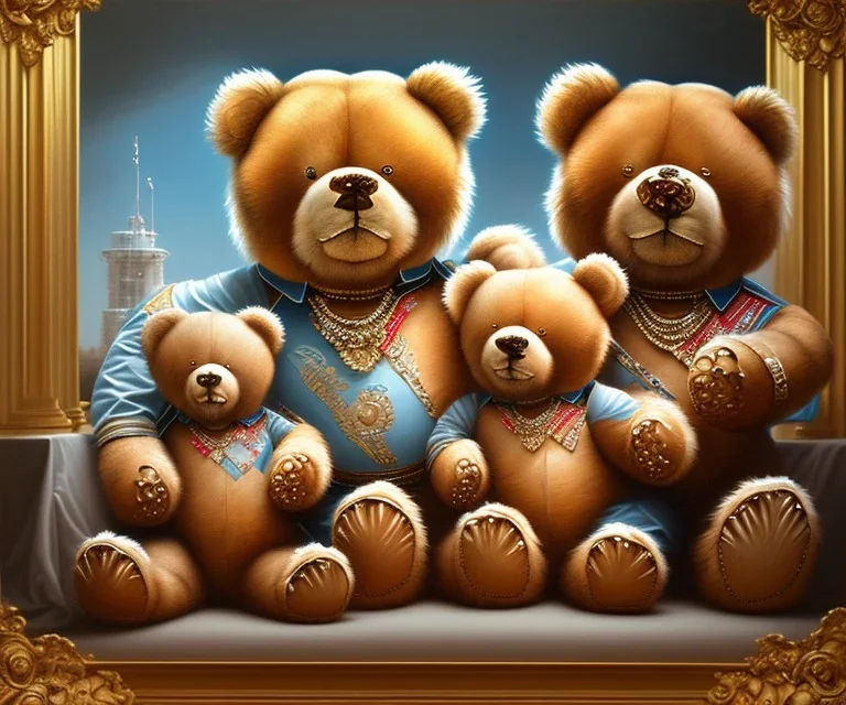 boy and big teddy bears. oil on canvas