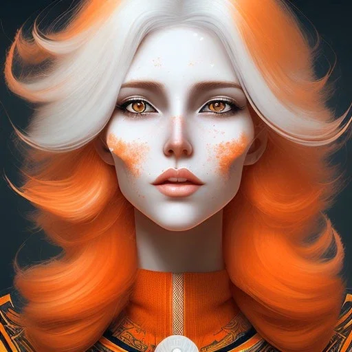 fantasy setting, woman, orange and white hair, wavy hair, freckles, ranger, more orange hair, more white hair, 25 years old