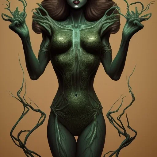 This spider woman is a formidable creature, with the body of a human woman and the head and legs of a spider. Her skin is covered in shimmering black scales, and her eyes glow a bright, otherworldly green. She is fast and agile, able to climb walls and ceilings with ease. She has venomous fangs and sharp claws, and she can spin webs of magical energy to ensnare her enemies. She is intelligent and cunning, and she is feared by all who encounter her in the realm of fantasy. She is often summoned b