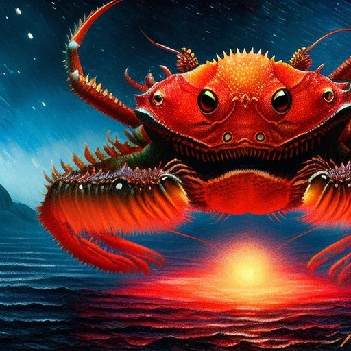 The Giant Crab Monster, with huge pincers, Red Glowing eyes, by van Gogh 8k