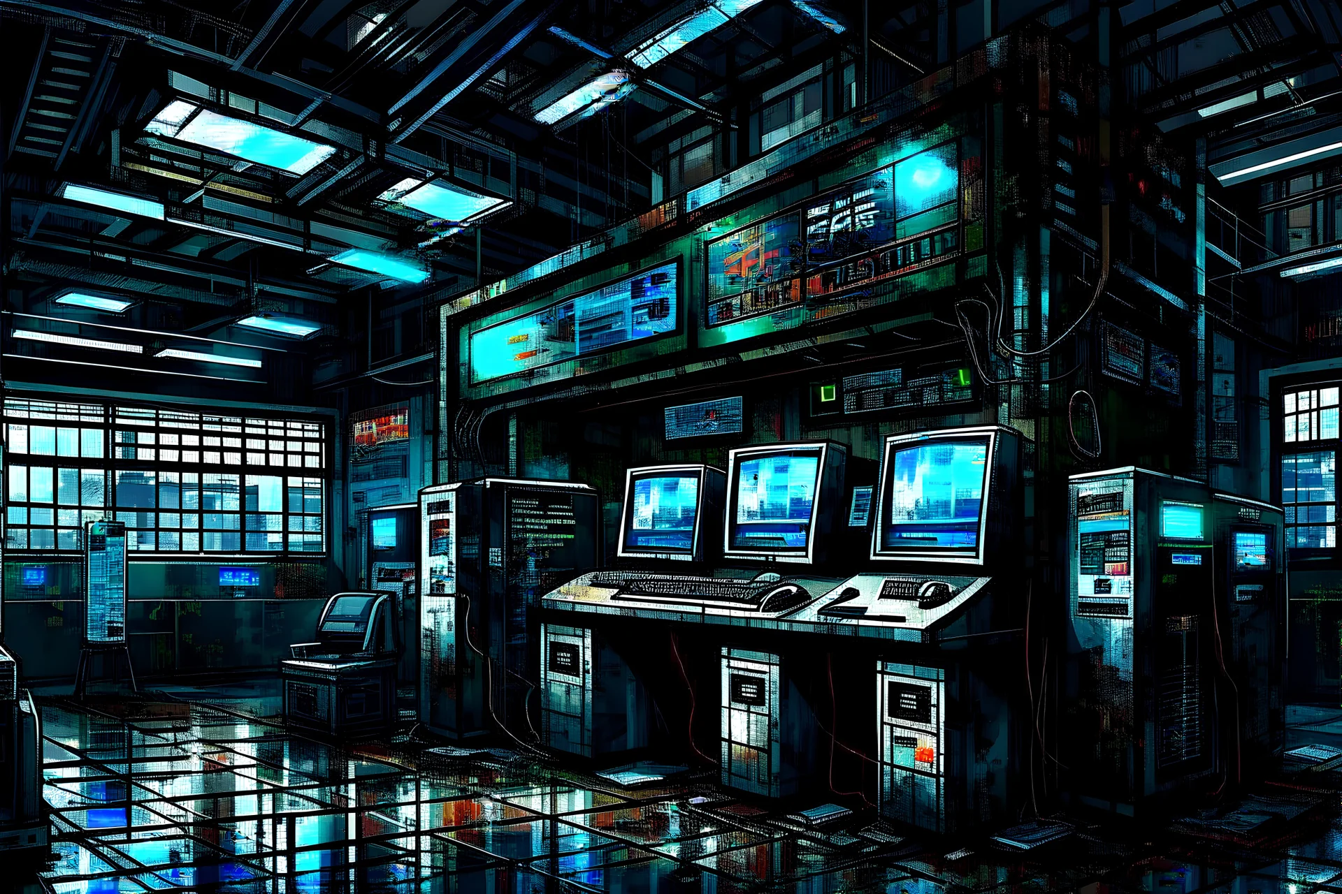 oil paint of high tec high school station heritage authentic cyberpunk relic vibrant colours