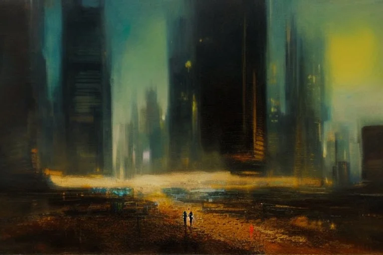 planet, space, modern cyberpunk city, arid land, epic, philip wilson steer impressionism painting