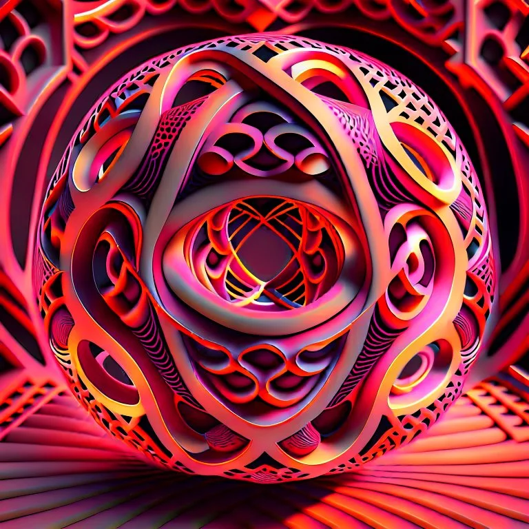 Optical Illusion, infinity symbol, pink orange red, geometric Pattern render, HD, 3D , Unreal engine, solids, intricated details, vibrant colors, Unreal Engine, octane render, 8K