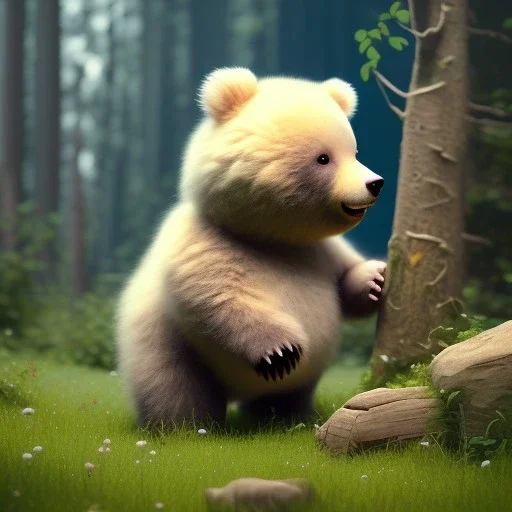 pixar art style of cute fat baby bear in natural environment, monotone color, full body, by mobeius, au naturel, hyper detailed, digital art, trending in artstation, cinematic lighting, studio quality, smooth render, unreal engine 5 rendered, octane rendered, art style by klimt and nixeu and ian sprigger and wlop and krenz cushart