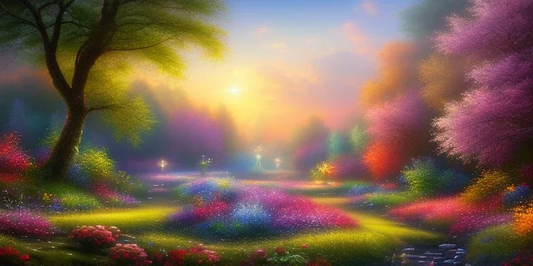 bright fairy, beautiful portrait, flowery landscape