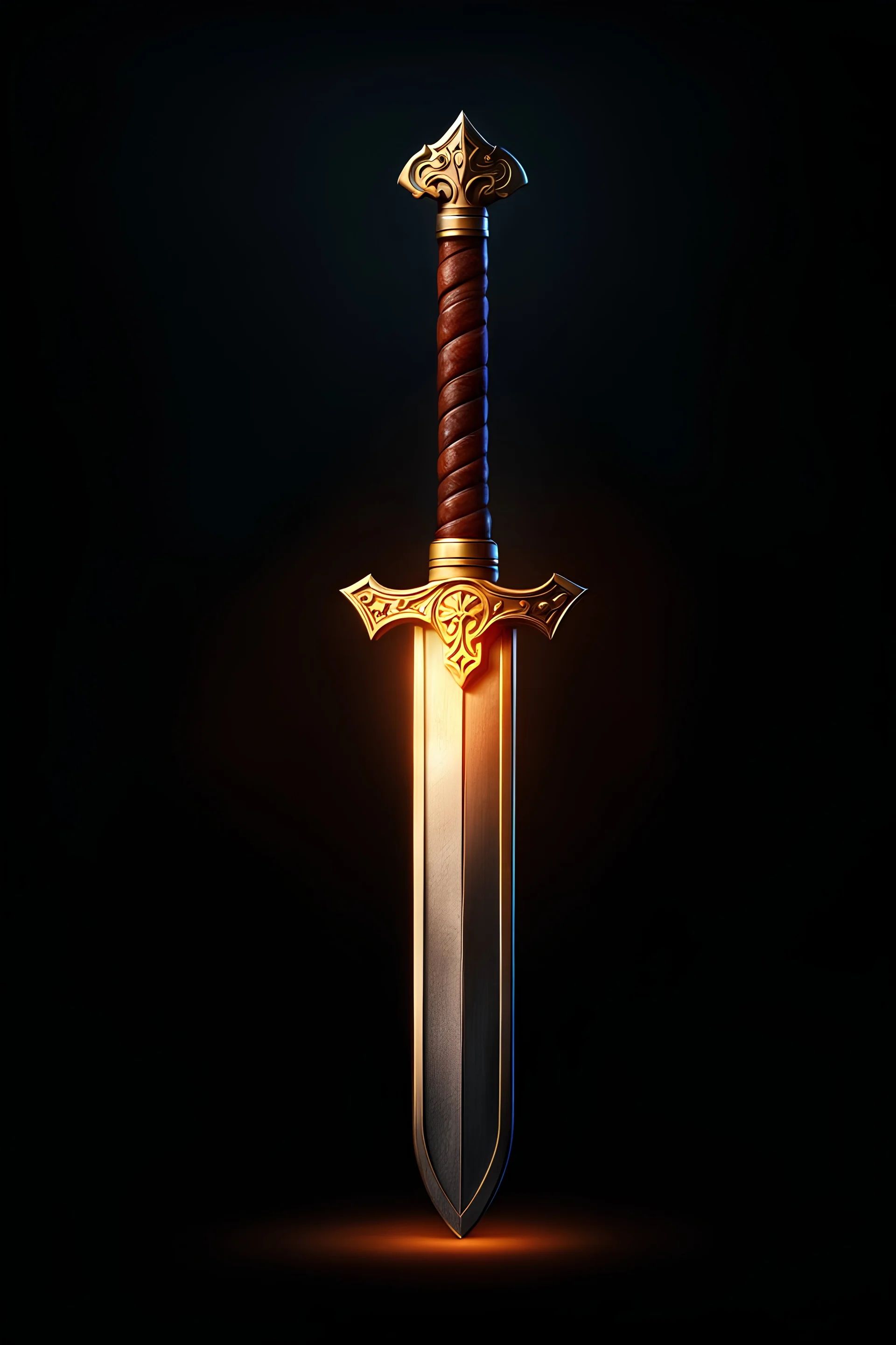 Image icon of a sword, shield and glowing rod. Medieval fantasy, D&D, ultra-realism, 8k UHD
