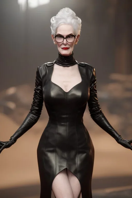 Carmen Dell`orifice as evil queen in black leather gown, angry, busty, curvey, cleavage, unreal 5, octane render,cinema4d, dynamic lighting, dramatic lighting, 4k, redshift render, highly detailed, hyper realistic