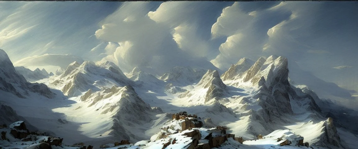 epic mountains in snow by Andrea del sarto