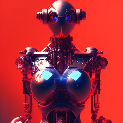 A beautiful portrait of a cyborg bird red color scheme, high key lighting, volumetric light high details psychedelic background