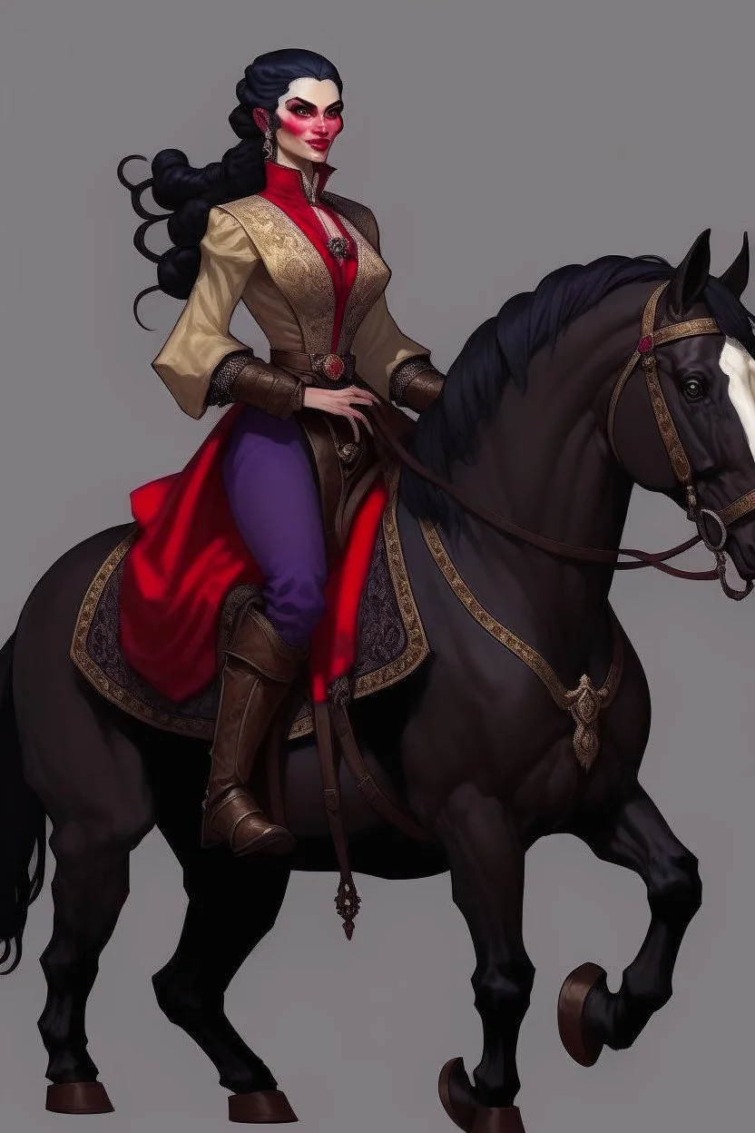 Ezmeralda from Curse of Strahd sitting side saddle on a horse