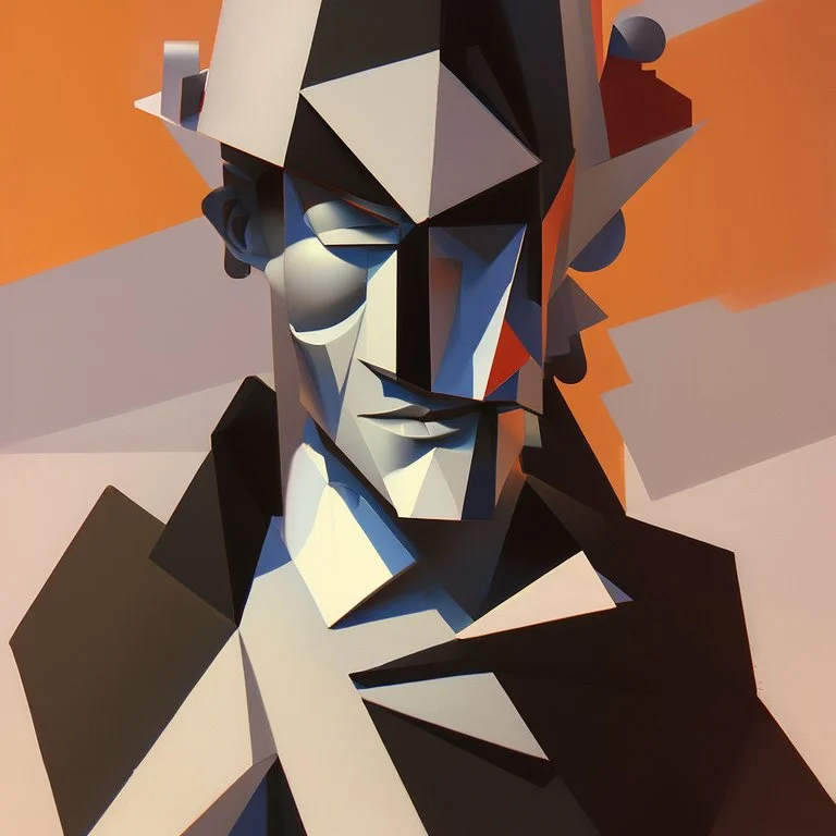 a painting of a man in a suit and tie, a cubist painting by Stanton Macdonald-Wright, Artstation, cubo-futurism, cubism, angular, constructivism