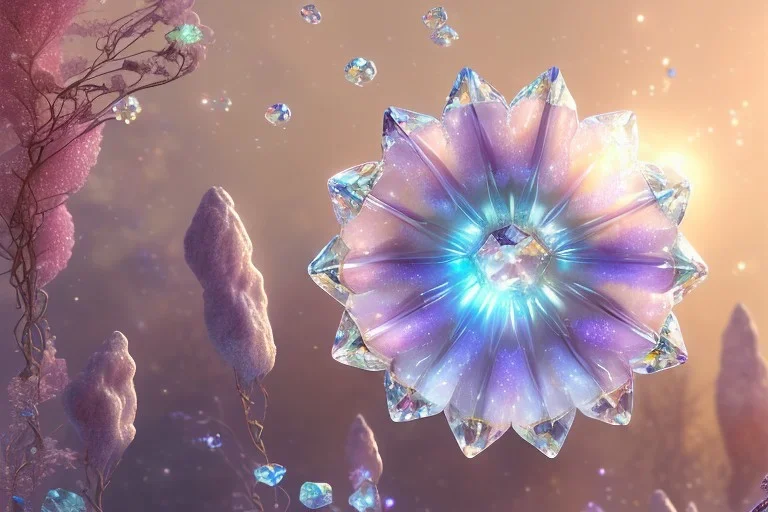 one big crystal subtle flower in a galactic ambiance, transparent petals, delicate colors, in the foreground, with a little beautiful fairy, full of details, smooth, bright sunshine，soft light atmosphere, light effect，vaporwave colorful, concept art, smooth, extremely sharp detail, finely tuned detail, ultra high definition, 8 k, unreal engine 5, ultra sharp focus