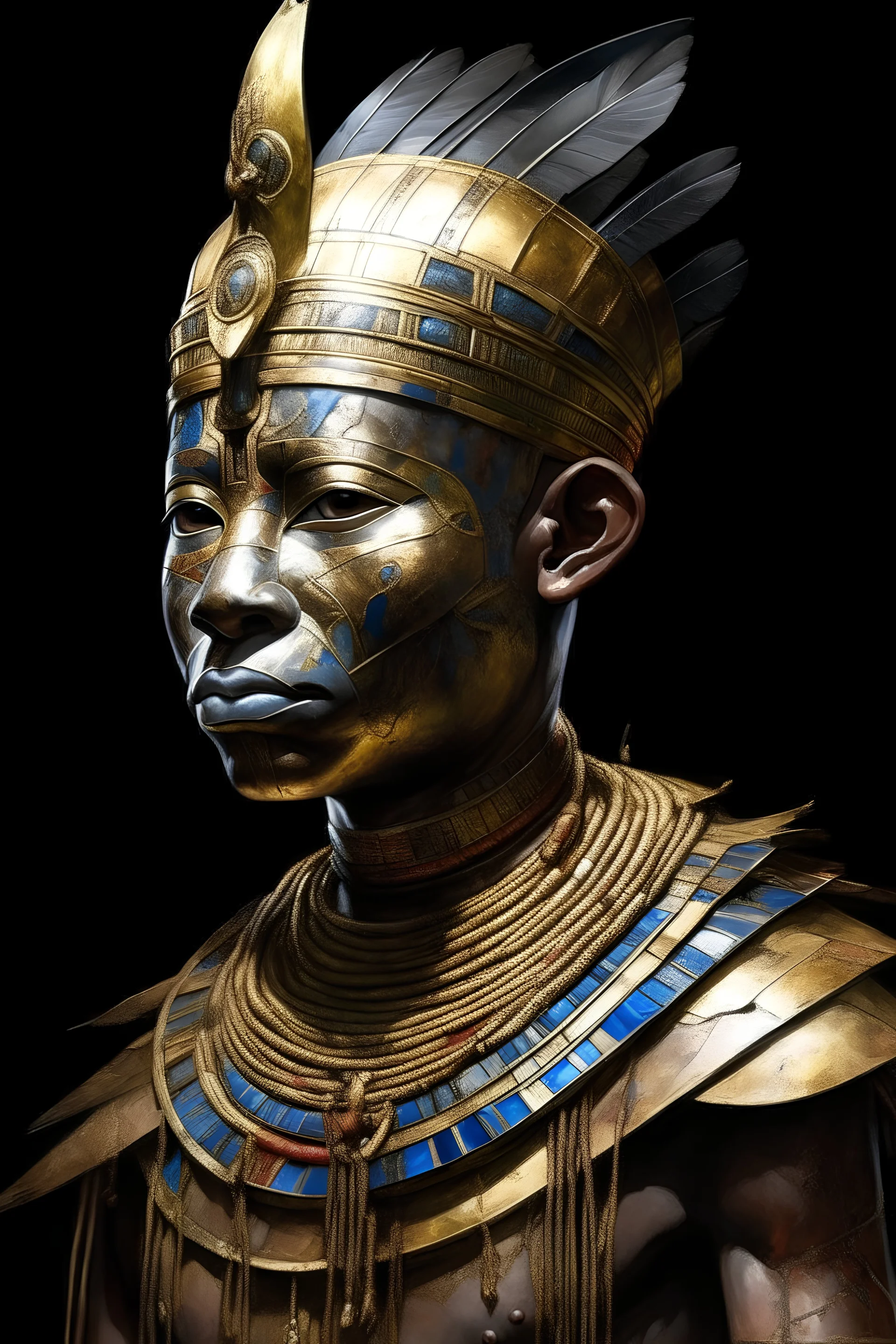 ancient black boy king , back Exposed, Well Endowed, Shirt Torn, Full Body Shot, F size, healthy, Full Lips, Hyper Detailed Face, Photorealistic, Intricately Detailed, Oil Painting, Heavy Strokes, By Jean Baptiste Monge, By Karol Bak, By Carne Griffiths, Masterpiece, Unreal Engine 3D; Symbolism, Colourful, Polished, Complex; UHD; D3D; 16K", Full Color P