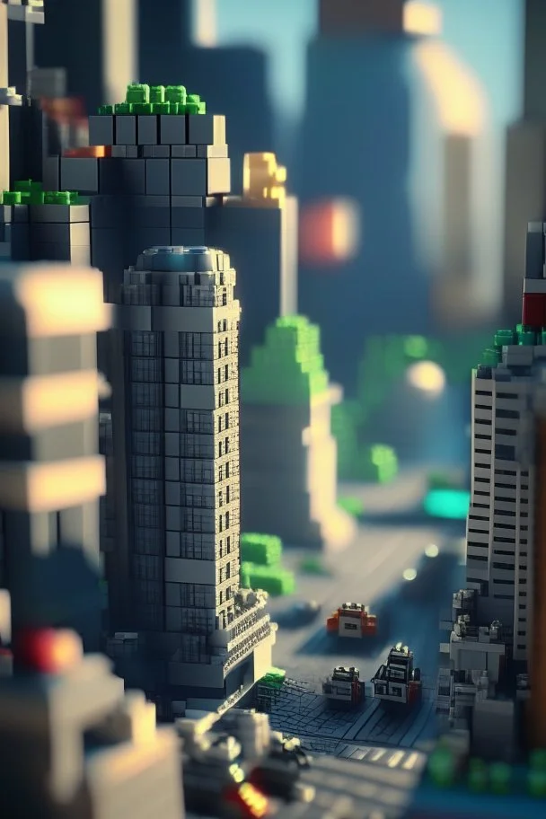 brilliant raytraced lego city in chrome, 4k, nvidia graphics, volumetric light, depth of field, lego aliens