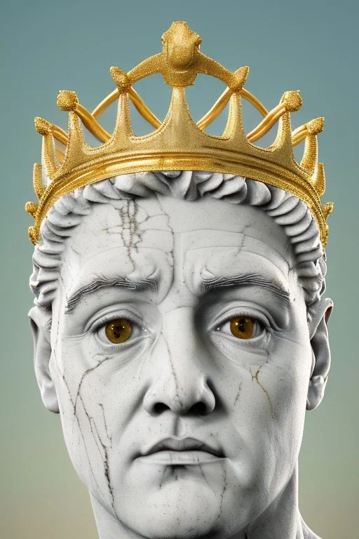 Ultra Realistic image, classic sculpture, white marble material, Maradona, gold crown of natural thorns, god crown, gold veins, gold ornaments, sun rays background, waist up portrait, epic, celestial, cinematic lighting, God lights, 4k resolution, smooth details, soft lighting, unreal engine 5, art station, substance 3d.