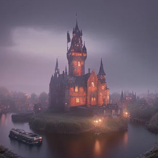 A magical gothic little town of witches with a castle and canals Nick Harris style