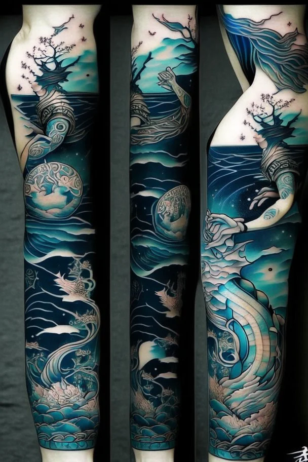 Tattoo sleeve zodiac sign aquarius ukiyo-e